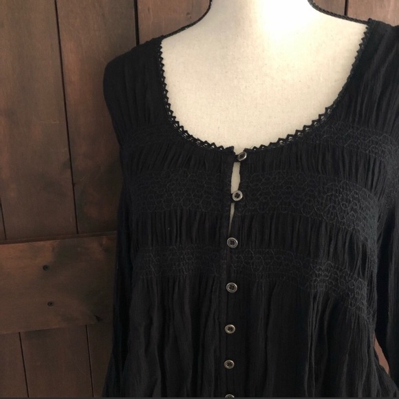 Free People Ruched Button Front Top Black - Picture 3 of 6